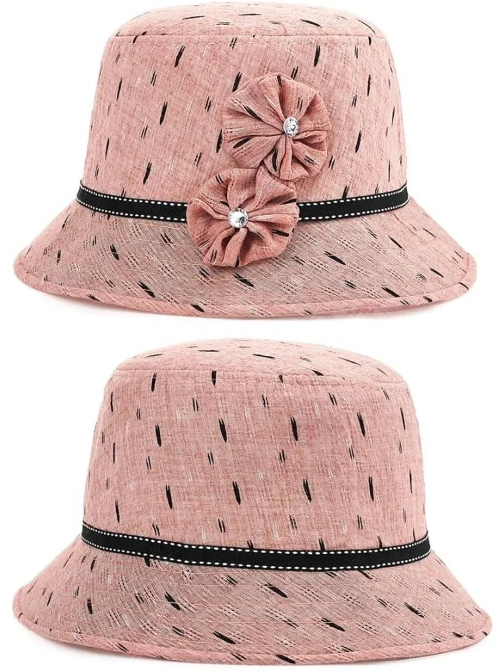 Women's Pink Vintage Felt Cloche inter Floral Fedora Imported Bucket Hat